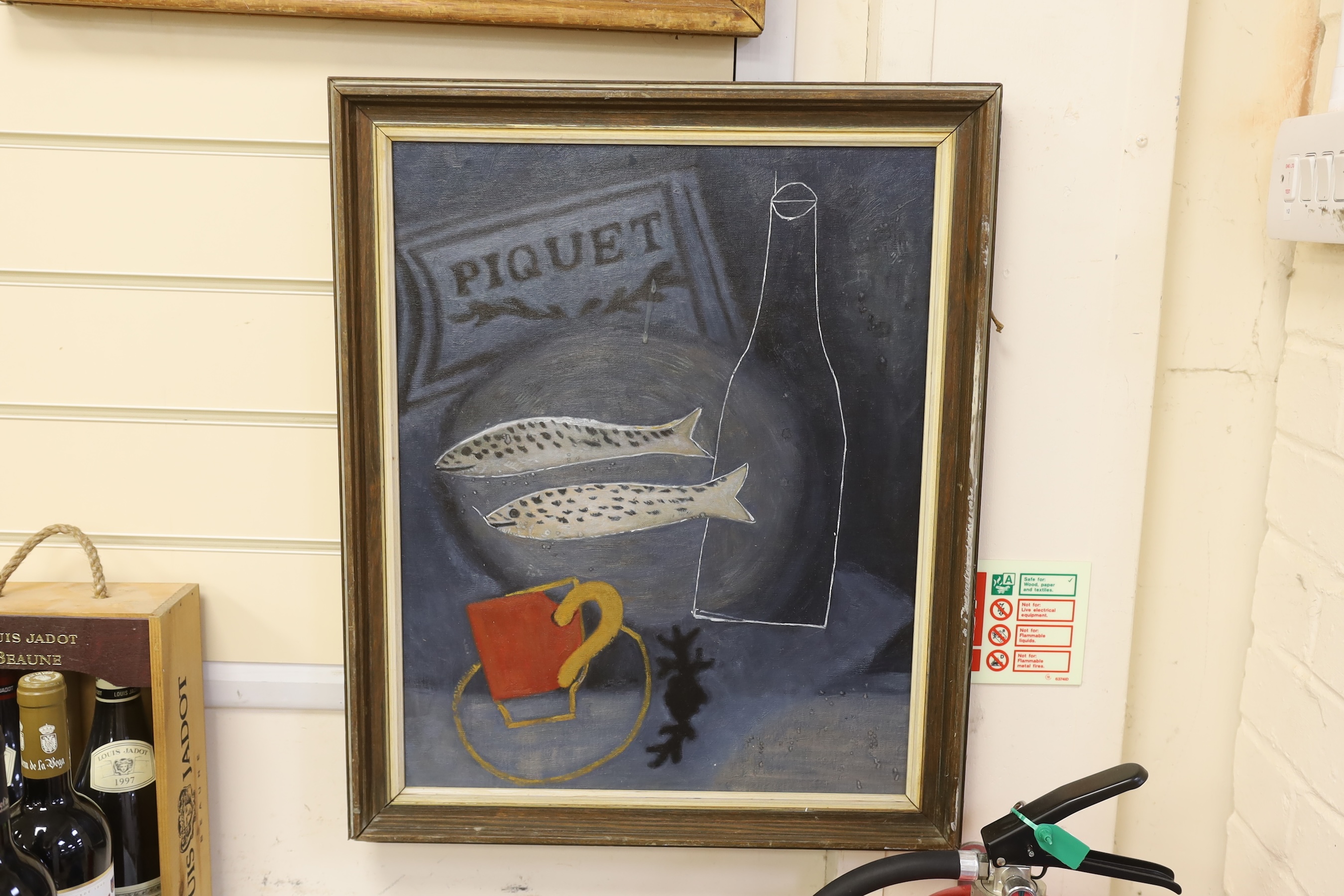 After Ben Nicholson, oil on canvas board, Piquet still life, 50 x 39cm